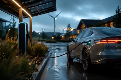 Electric Car Charging at Blue Hour