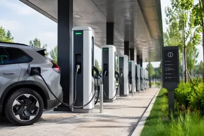 Modern Electric Car Charging Station Row