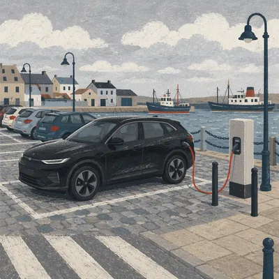 Electric SUV Charging at Harbor Parking Lot