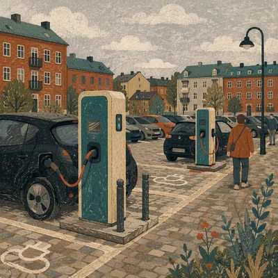 Urban Electric Car Charging Lot Scene