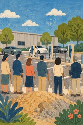 Electric Car Charging Station Parking Lot Ceremony