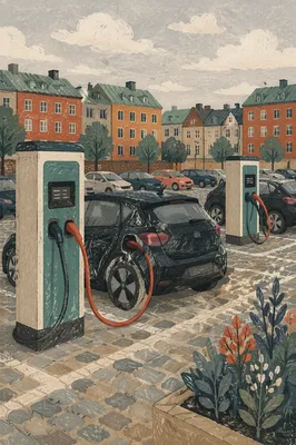 Urban Electric Car Charging Lot Scene