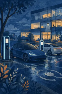 Electric Cars Charging at Blue Hour
