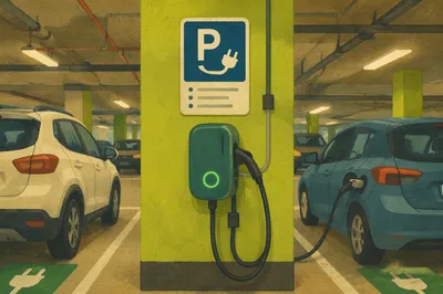 Electric Car Charging Station in Parking Garage