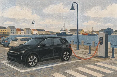 Electric SUV Charging at Harbor Parking Lot