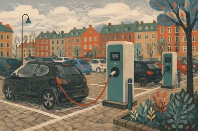 Urban Electric Car Charging Lot Scene