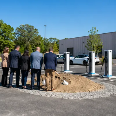 EV Charging Station Groundbreaking in Parking Lot