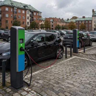 Urban Electric Car Charging Parking Lot