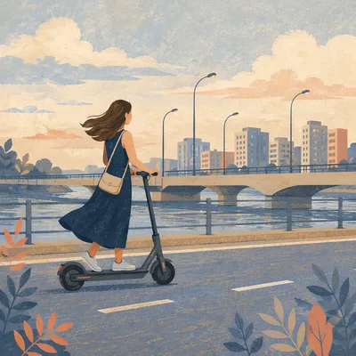 Evening Electric Scooter Ride by Riverside