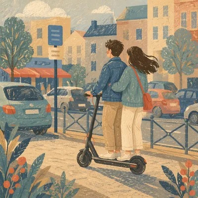 Electric Scooter Ride on City Street