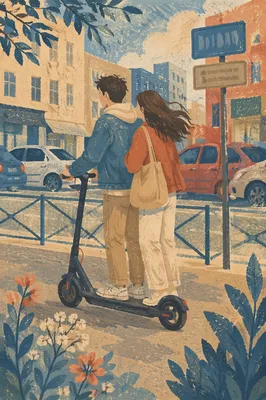 Two Adults on Electric Scooter Commute