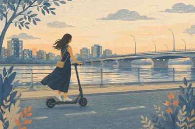 Evening Electric Scooter Ride by Riverside
