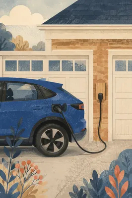Blue Electric SUV Charging at Home