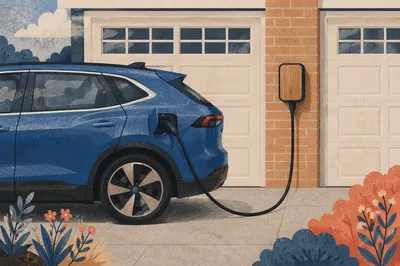 Blue Electric SUV Charging at Home
