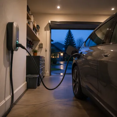 Electric Car Charging in Home Garage