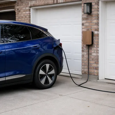 Blue Electric SUV Charging at Home