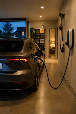 Electric Car Charging in Home Garage