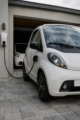 Home Garage Electric Vehicle Charging Scene