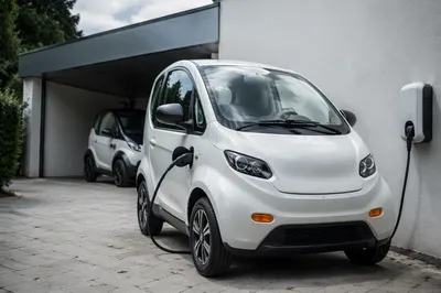 Home Garage Electric Vehicle Charging Scene
