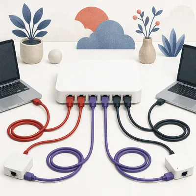 Ethernet Cables Connected to White Router
