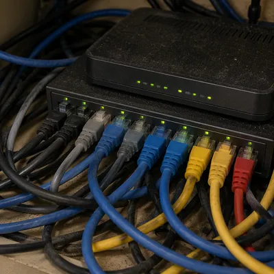 Ethernet Cables Connected to Network Router