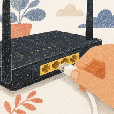 Ethernet Cable Connecting to Home Router