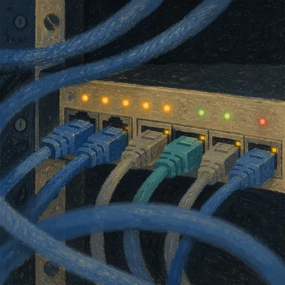 Macro Ethernet Cables in Dim Server Cabinet