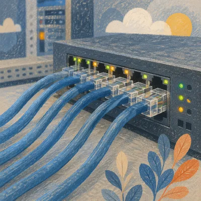 Blue Ethernet Cables in Server Router