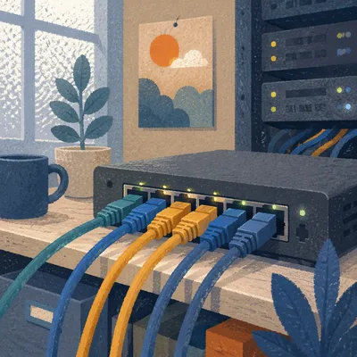 Colorful Ethernet Cables Connected to Router