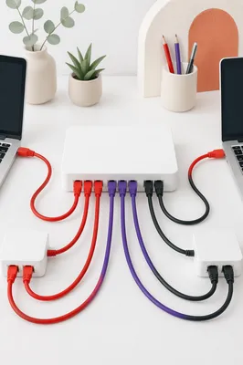 Organized Ethernet Cables Connected to White Router