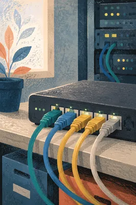 Colorful Ethernet Cables Connected to Router