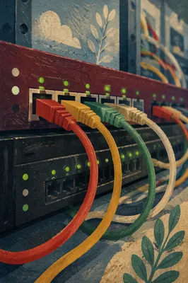 Colorful Ethernet Cables in Router Rack
