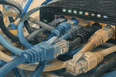 Ethernet Cables Connected to Network Router