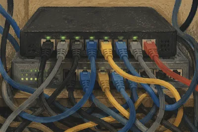 Ethernet Cables Connected to Network Router