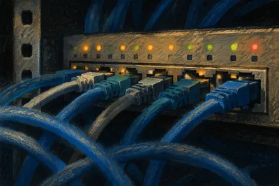Ethernet Cables in Dim Server Router