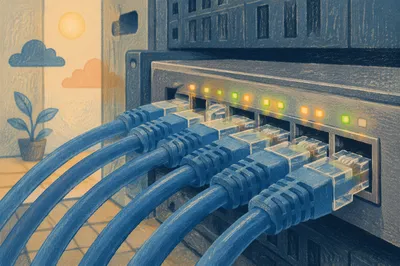 Blue Ethernet Cables in Server Router
