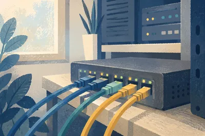Colorful Ethernet Cables Connected to Router