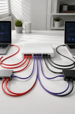 Organized Ethernet Cables Connected to White Router
