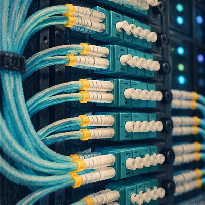 Colorful Fiber Optic Cables in Data Rack