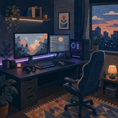 Cozy Dual Monitor RGB Gaming Corner