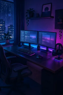 RGB Gaming Setup with Dual Monitors