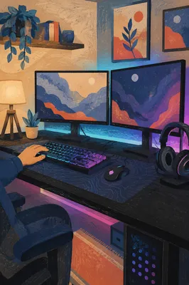 Cozy RGB Dual Monitor Gaming Corner