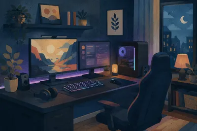 Cozy RGB Gaming Setup at Blue Hour