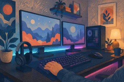 Cozy RGB Dual Monitor Gaming Corner