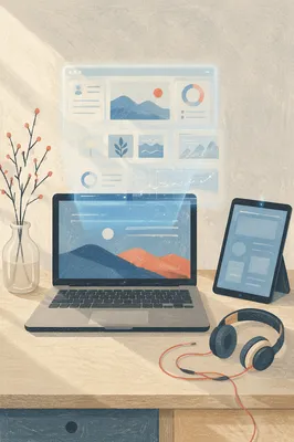 Futuristic Holographic Laptop Interface on Minimal Desk