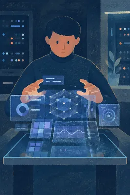 Hands Over Futuristic Holographic Interface