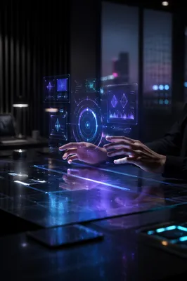 Hands Over Futuristic Holographic Interface