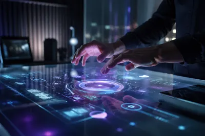Hands Using Futuristic Holographic Interface
