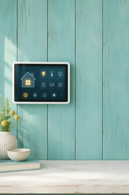 Smart Home Panel on Turquoise Wood Wall