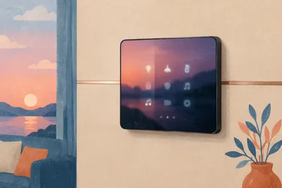 Smart Home Touch Panel at Pastel Sunset